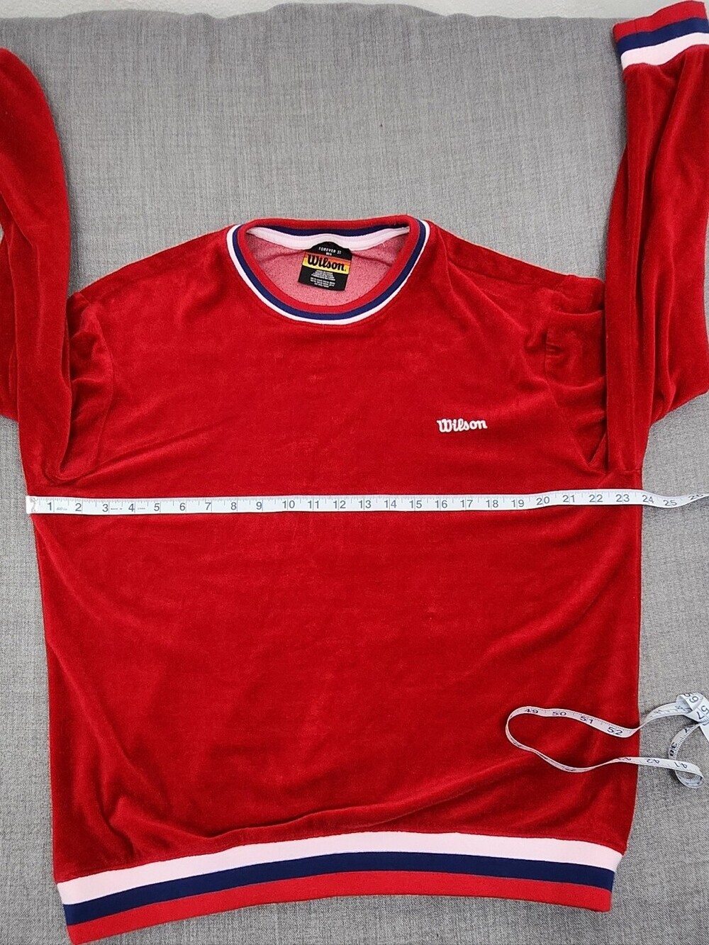 Wilson × Forever 21 Colab Red Velour Crewneck Neck Retro Sweater Medium - Picture 5 of 6